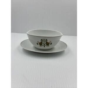 Vintage Noritake China Gravy Boat Hermitage Pattern 6226 Attached Plate Lovebird